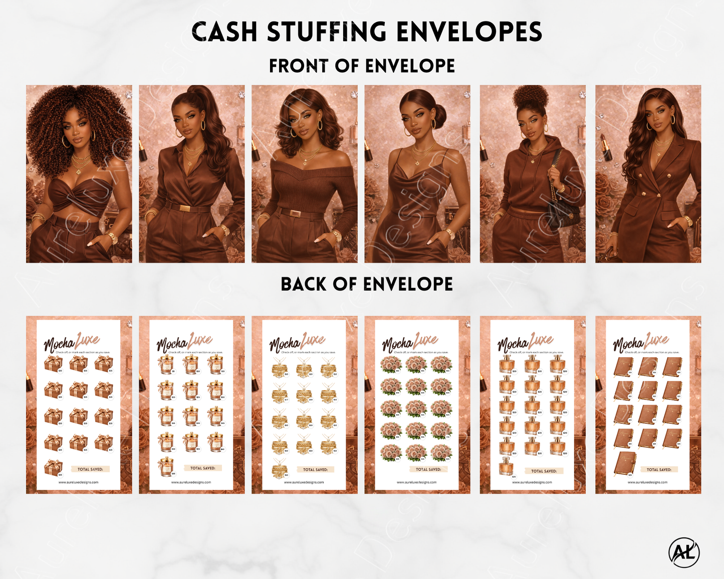 7- pc Mocha Luxe Cash Envelope Set