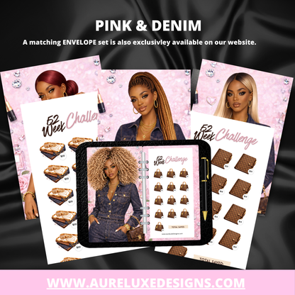 13- pc Pink & Denim Luxe Cash Stuffing Card Inserts