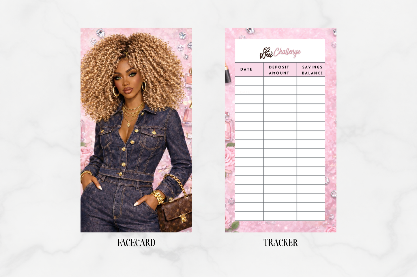 13- pc Pink & Denim Luxe Cash Stuffing Card Inserts