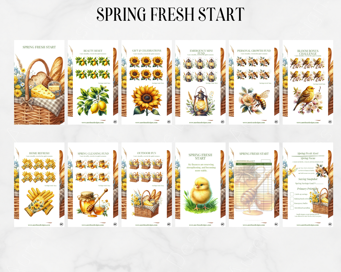 Spring Fresh Start 14-Card Savings Challenge Set
