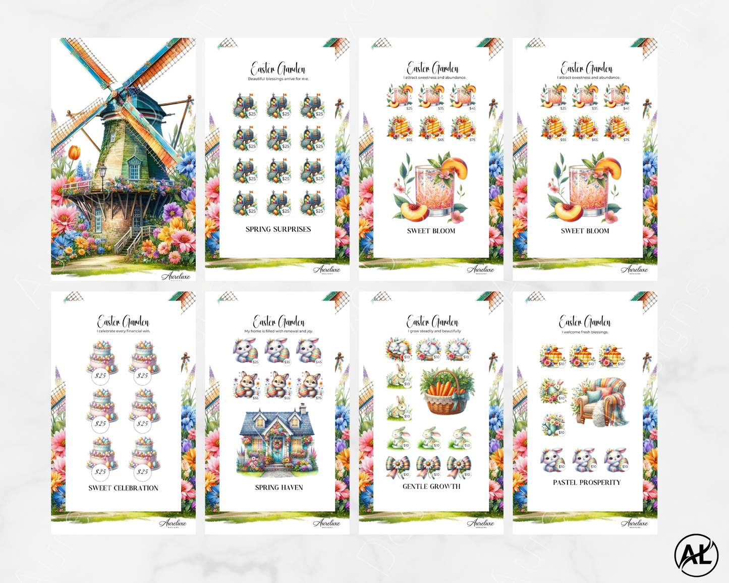 Easter Garden 6-Piece Cash Stuffing Envelope Savings Challenge