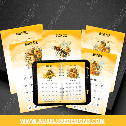 Busy Bee Savings Challenge Series Low-Income Budget Savings Cards