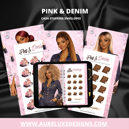 7 pc- Pink & Denim Luxe Cash Envelope Set