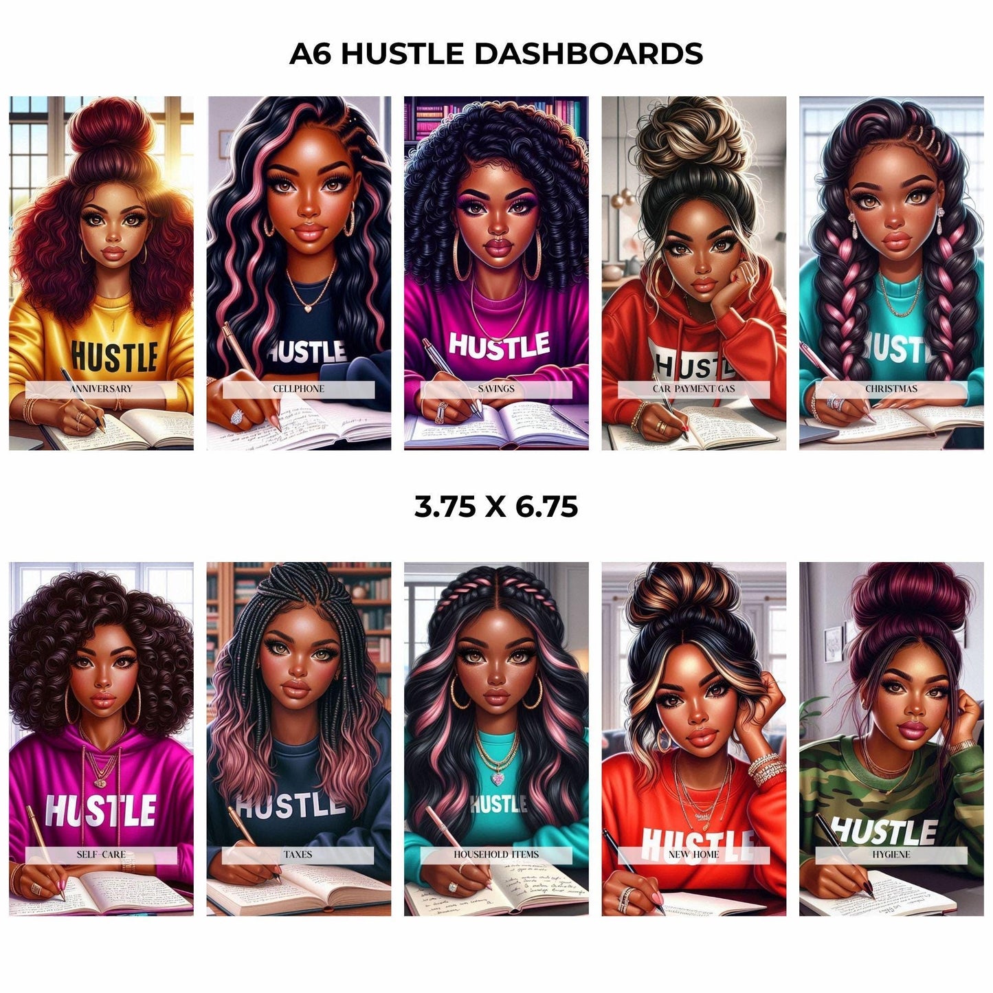 A5/A6 Hustle Binder Dashboard Set 34-Piece Laminated Savings Challenge Insert Collection