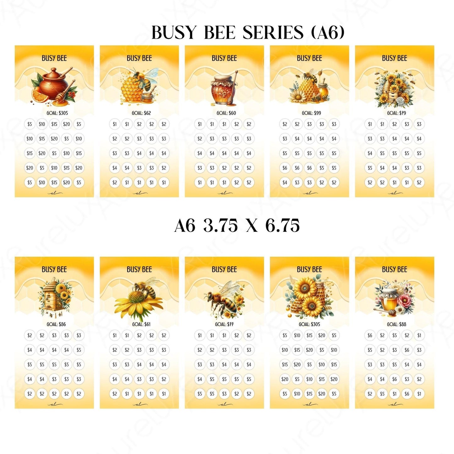 Busy Bee Savings Challenge Series Low-Income Budget Savings Cards