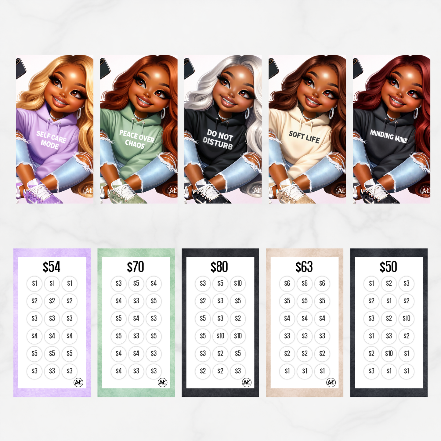 20 pc Nope Not Today No Spend Savings Challenge for Women | Luxury Cash Stuffing Cards | A6 Budget Binder Savings Tracker Set