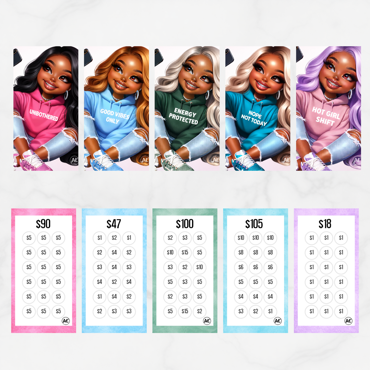 20 pc Nope Not Today No Spend Savings Challenge for Women | Luxury Cash Stuffing Cards | A6 Budget Binder Savings Tracker Set