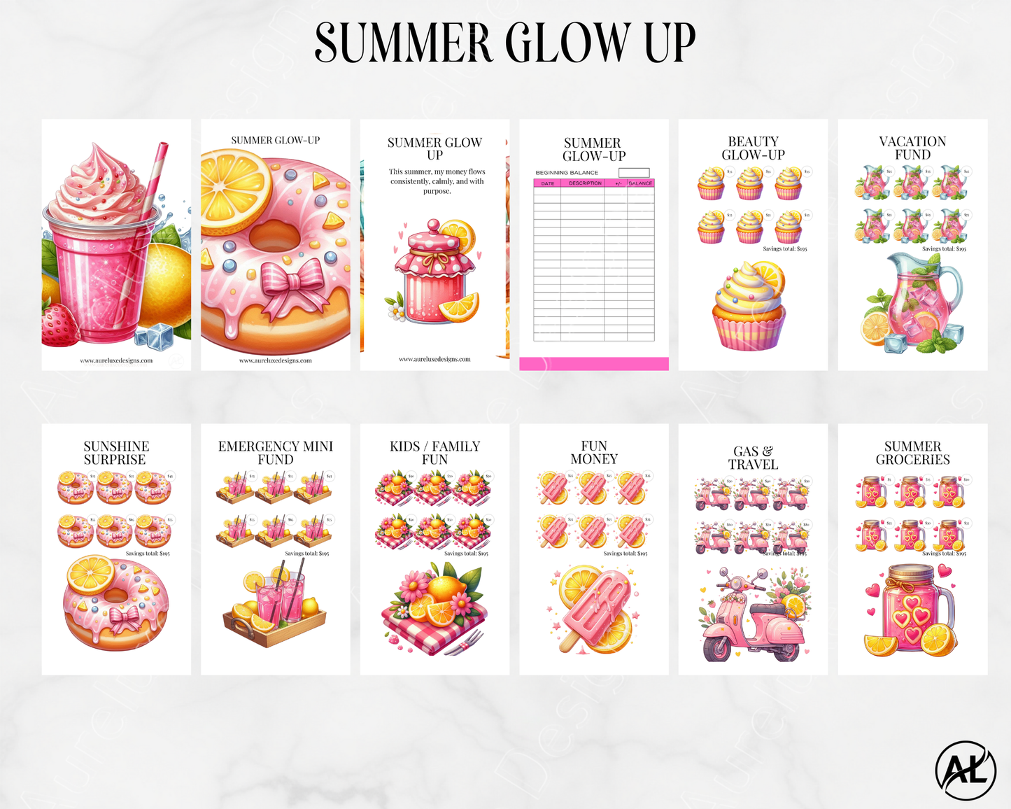 Summer Glow-Up 14-Card Savings Challenge Set