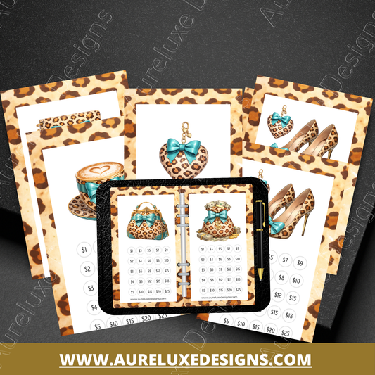 Leopard Luxe Teal 10-Piece Printable Savings Challenge Set