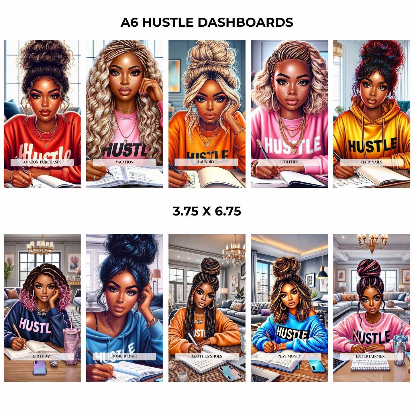 A5/A6 Hustle Binder Dashboard Set 34-Piece Laminated Savings Challenge Insert Collection