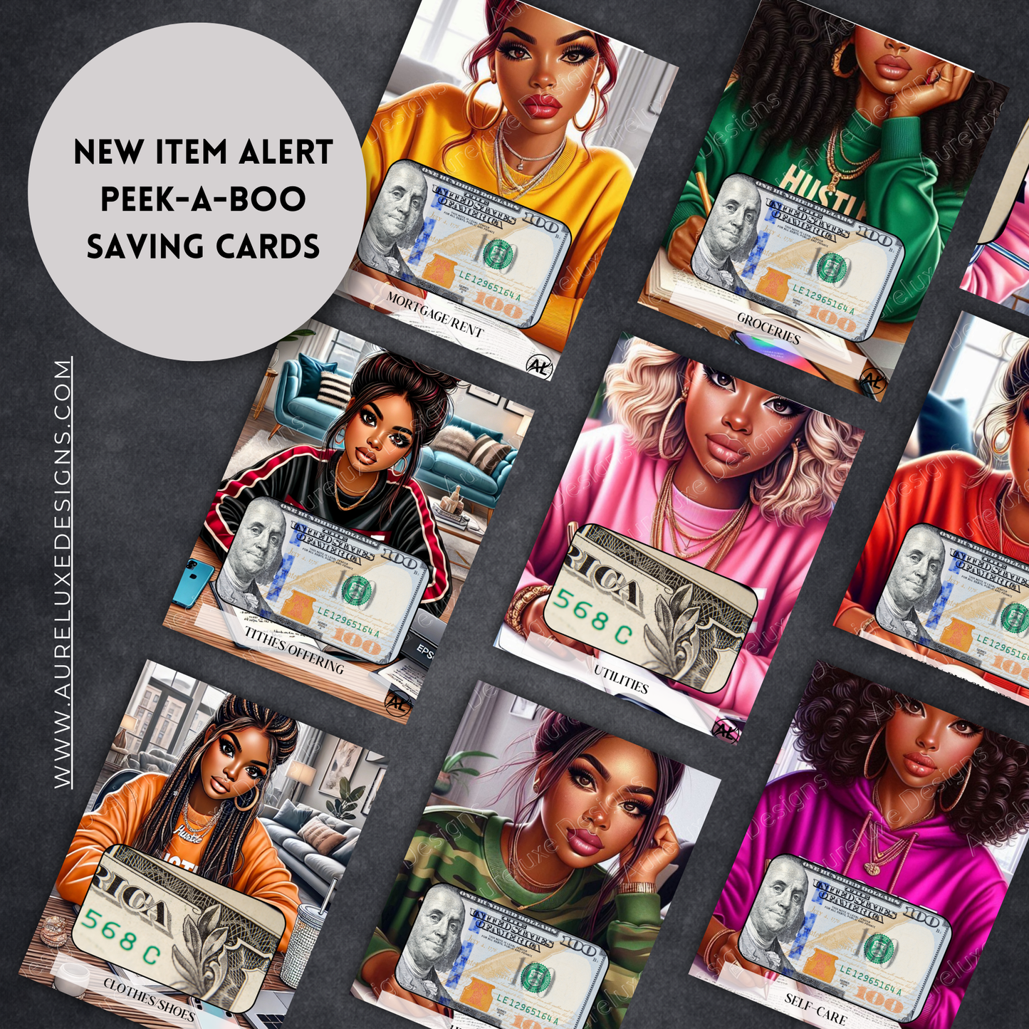 Signature Peek-A-Boo Cash Stuffing Cards Auréluxe Peek-A-Boo Luxe Collection