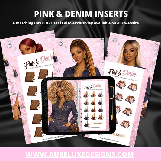 13- pc Pink & Denim Luxe Cash Stuffing Card Inserts