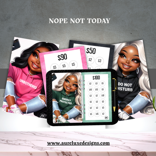 20 pc Nope Not Today No Spend Savings Challenge for Women | Luxury Cash Stuffing Cards | A6 Budget Binder Savings Tracker Set