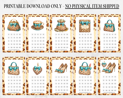 Leopard Luxe Teal 10-Piece Printable Savings Challenge Set