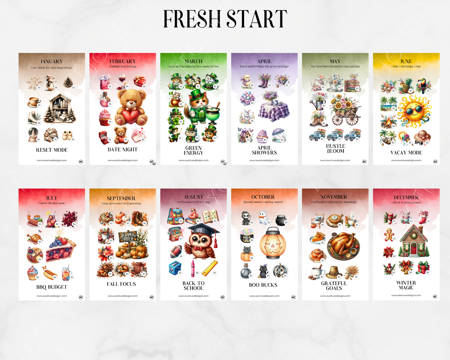 12 Fresh Start Monthly Savings Challenge Bundle  One Month. One Move.