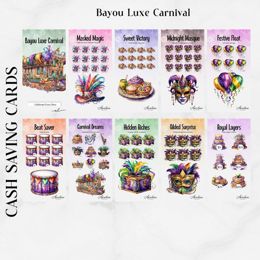 Bayou Luxe Carnival Savings Challenge Cards | A6 Mardi Gras Budget Set | Luxury Cash Stuffing Insert